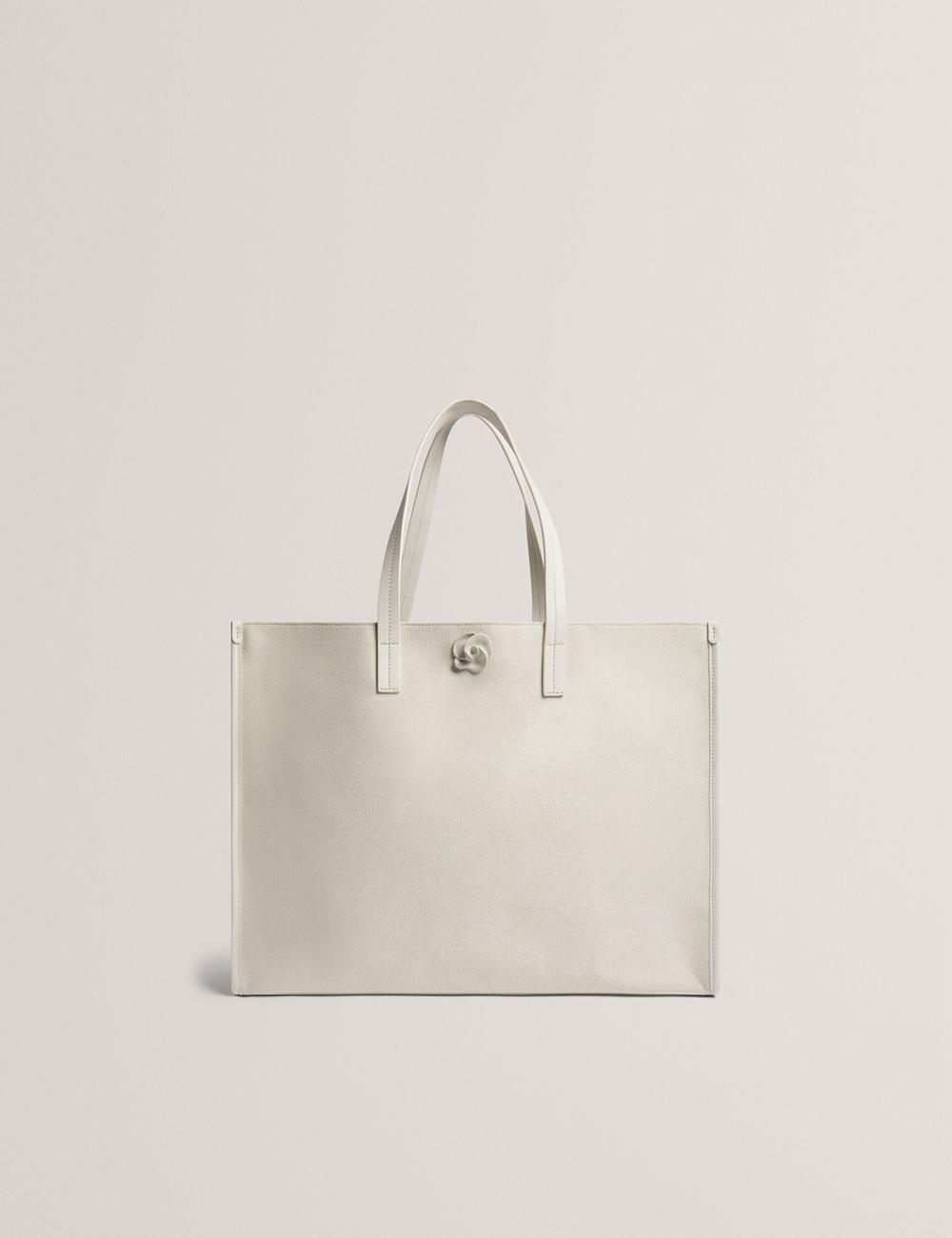Women Ted Baker AUDOS - Rose Detail Wide Canvas Tote Bags Ecru | KSA  6902-ROXTC