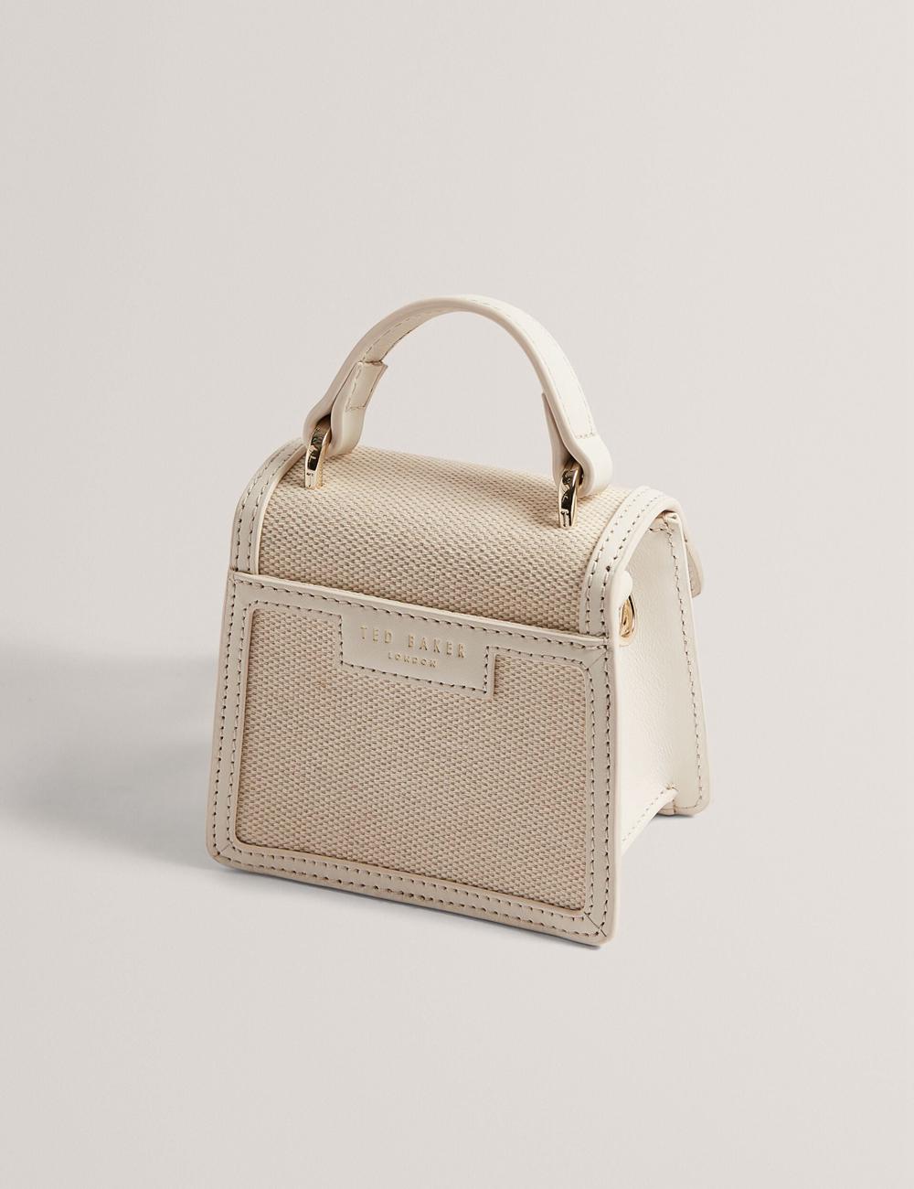 Women Ted Baker AUDOU - Rose Detail Canvas Mini Top Handle Crossbody Bags Ecru | KSA  6579-GOANI