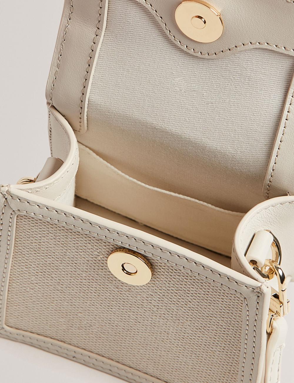 Women Ted Baker AUDOU - Rose Detail Canvas Mini Top Handle Crossbody Bags Ecru | KSA  6579-GOANI