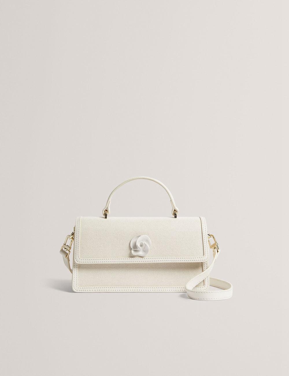 Women Ted Baker AUDRIS - Rose Detail Canvas Top Handleuette Crossbody Bags Ecru | KSA  4825-FHUSW