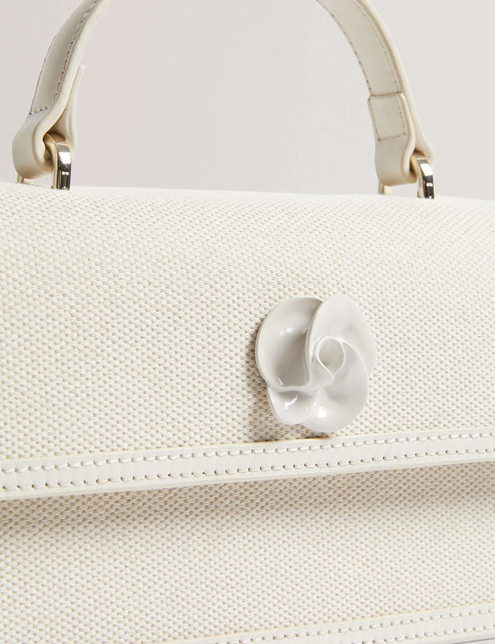 Women Ted Baker AUDRIS - Rose Detail Canvas Top Handleuette Crossbody Bags Ecru | KSA  4825-FHUSW