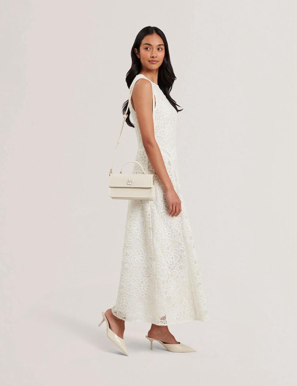 Women Ted Baker AUDRIS - Rose Detail Canvas Top Handleuette Crossbody Bags Ecru | KSA  4825-FHUSW
