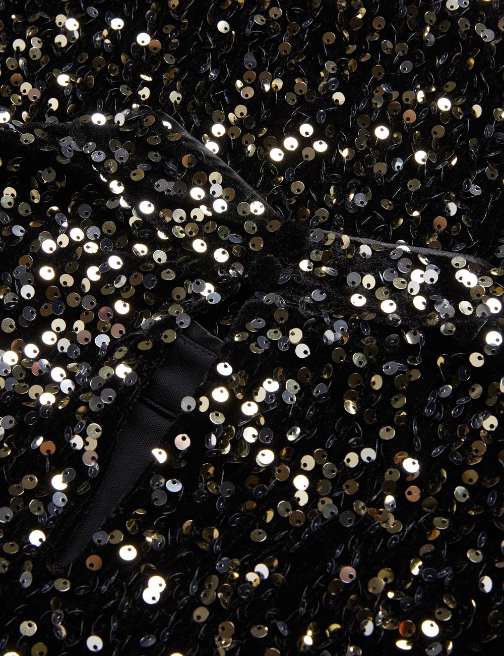 Women Ted Baker AUDRIYY - Sequin Embellished Velvet Shift Mini Dresses Black | KSA  2956-NHCQF