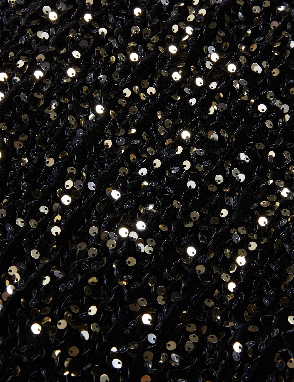 Women Ted Baker AUDRIYY - Sequin Embellished Velvet Shift Mini Dresses Black | KSA  2956-NHCQF