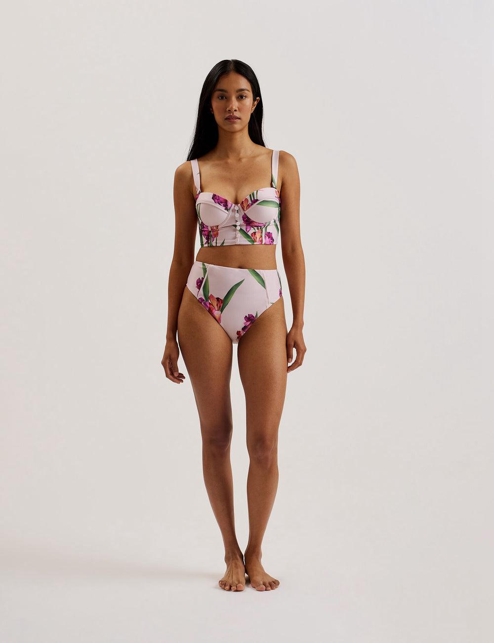 Women Ted Baker AVELEA - Floral Print High Waisted Bikini Bottoms Pink | KSA  0593-RLGVN