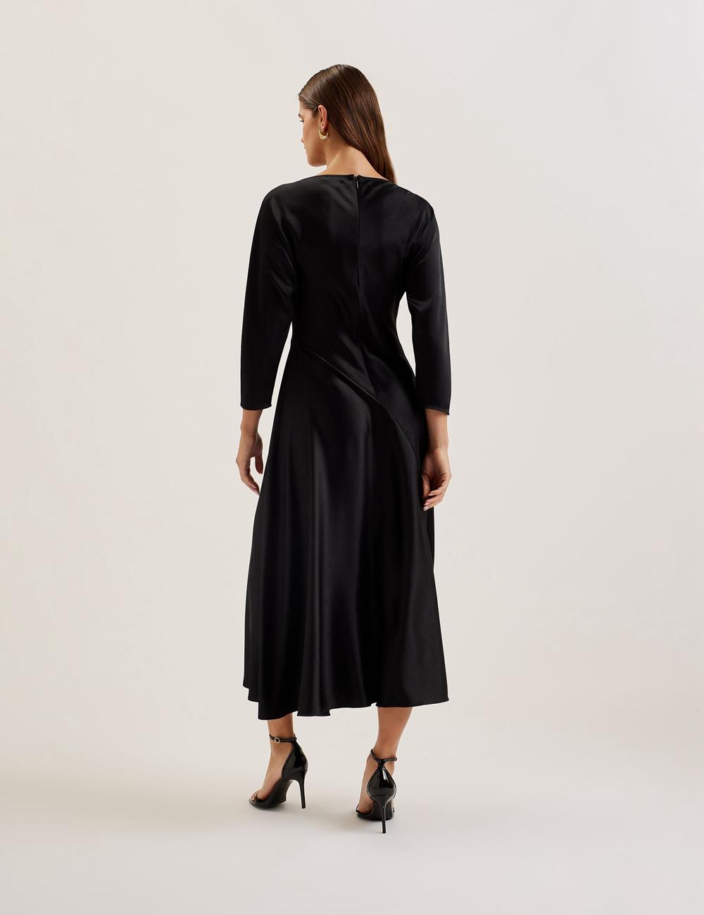 Women Ted Baker AVELLI - Satin Boat Neck A-Line Midi Dresses Black | KSA  4630-EMGKX