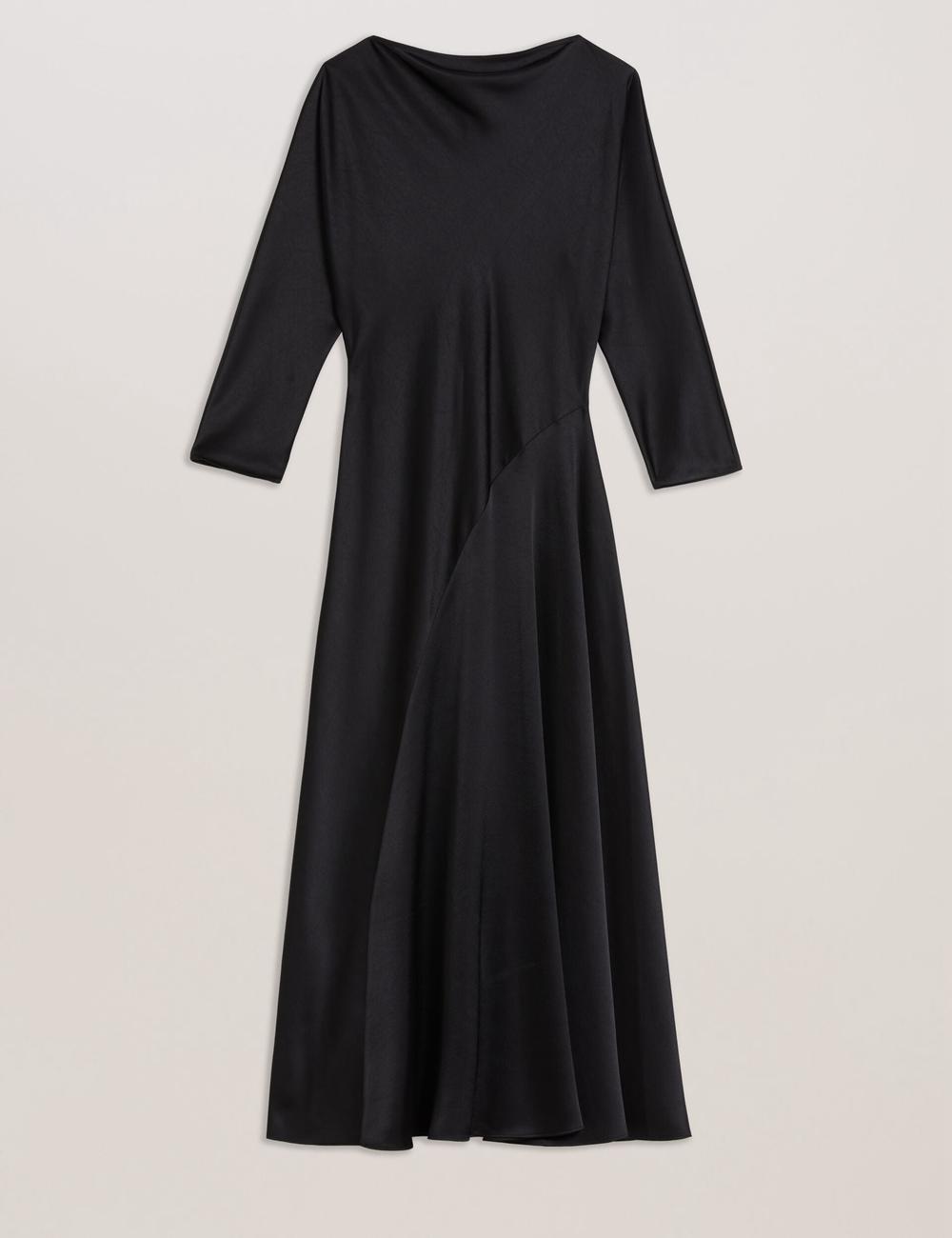 Women Ted Baker AVELLI - Satin Boat Neck A-Line Midi Dresses Black | KSA  4630-EMGKX
