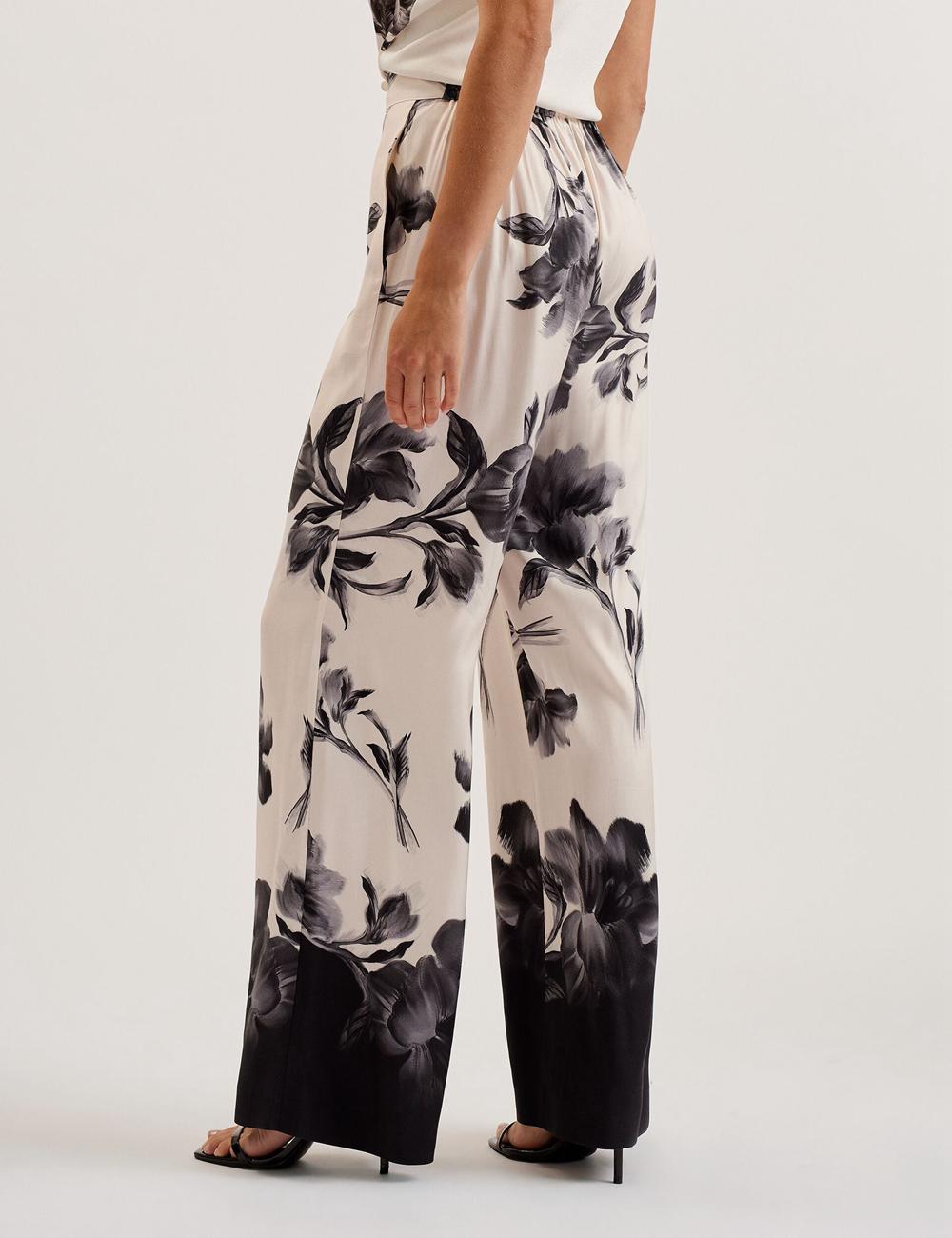 Women Ted Baker AWYNA - Floral Print Pull-On Wide Leg Trousers Black | KSA  0394-WTVFD