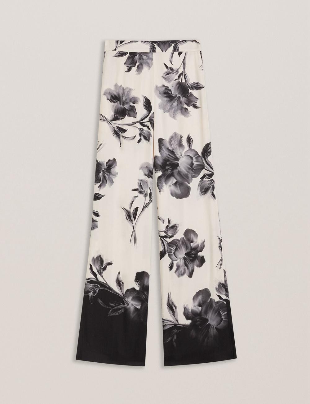 Women Ted Baker AWYNA - Floral Print Pull-On Wide Leg Trousers Black | KSA  0394-WTVFD