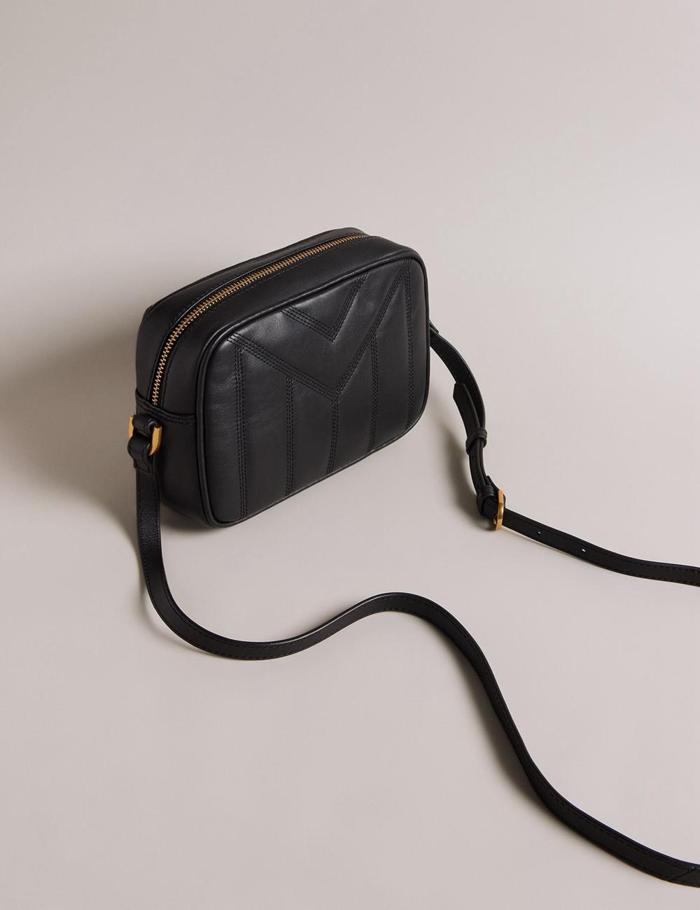 Women Ted Baker AYALILY - Quilted Leather Camera With Front Pocket Camera Bag Black | KSA  6982-SDYEI