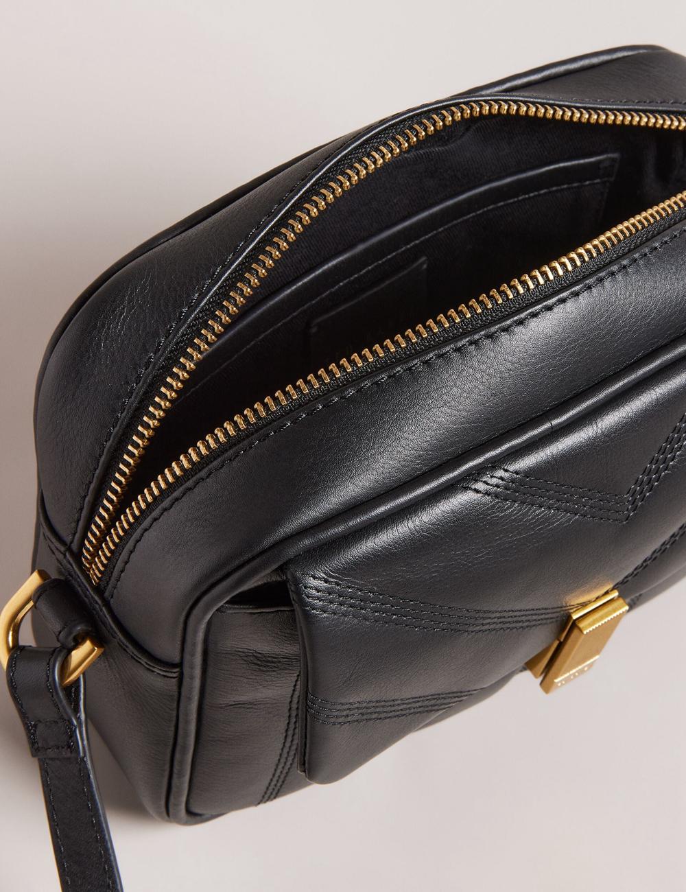 Women Ted Baker AYALILY - Quilted Leather Camera With Front Pocket Camera Bag Black | KSA  6982-SDYEI