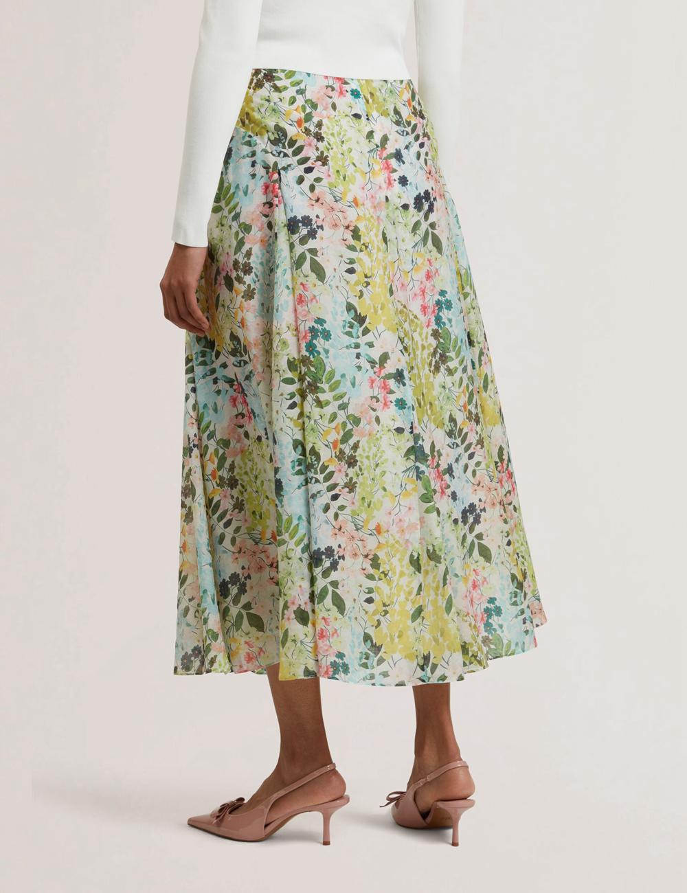 Women Ted Baker AZULLA - Floral A-Line Woven Midi Skirts Ivory | KSA  6798-HKNGD