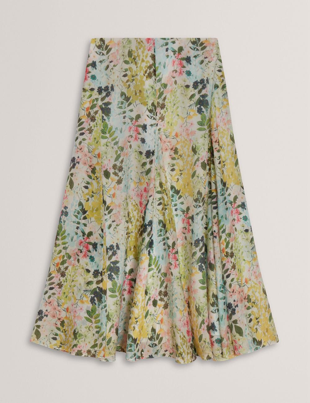 Women Ted Baker AZULLA - Floral A-Line Woven Midi Skirts Ivory | KSA  6798-HKNGD