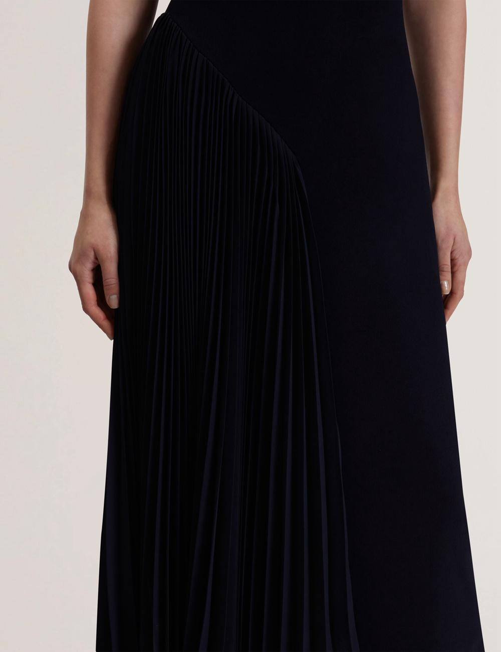 Women Ted Baker AZZINA - Pleated Panel Sleeveless Knitted Midi Dresses Navy | KSA  6547-LCZNU