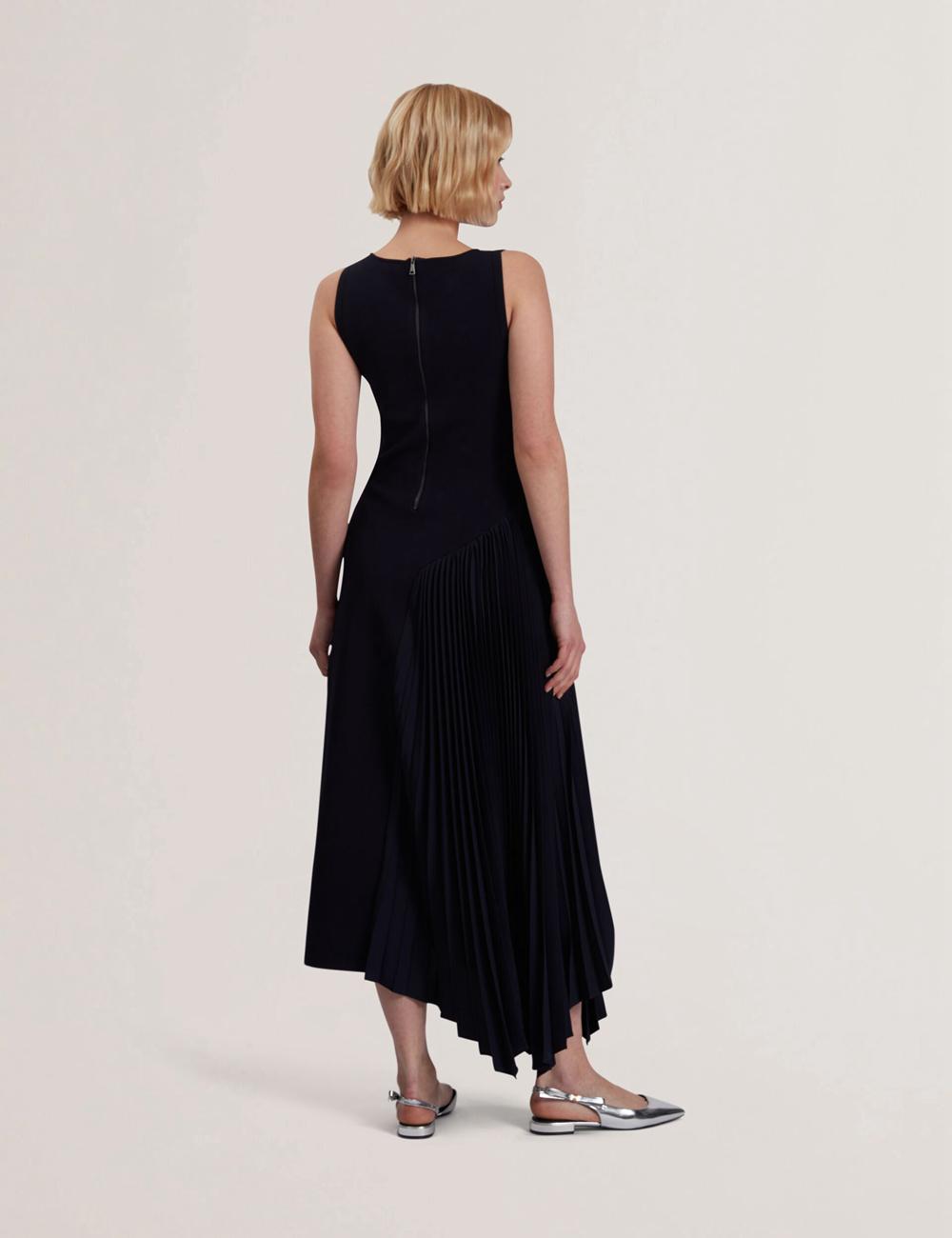 Women Ted Baker AZZINA - Pleated Panel Sleeveless Knitted Midi Dresses Navy | KSA  6547-LCZNU