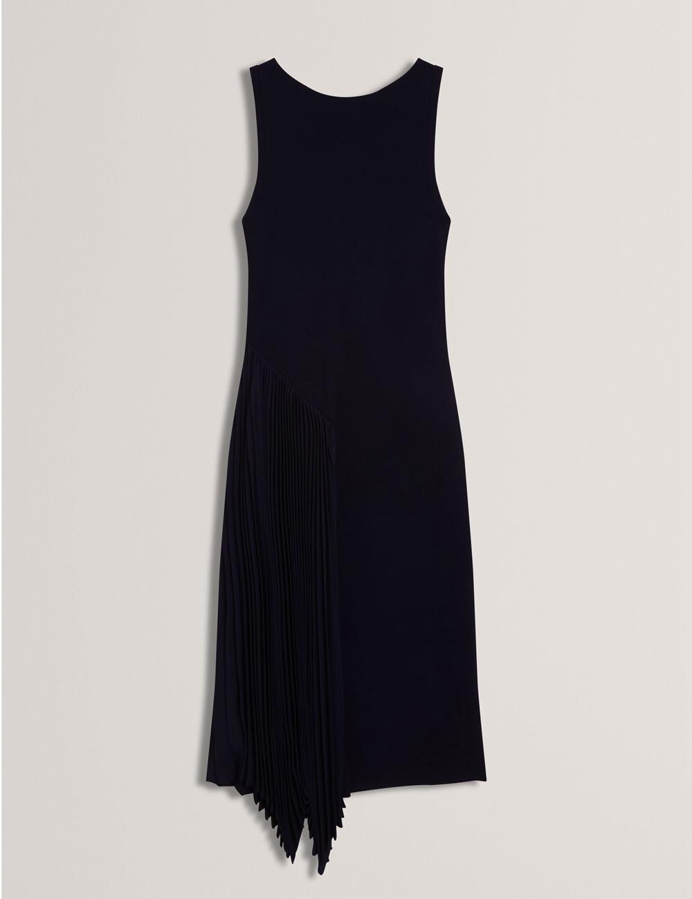 Women Ted Baker AZZINA - Pleated Panel Sleeveless Knitted Midi Dresses Navy | KSA  6547-LCZNU