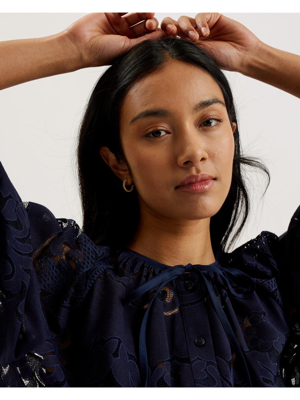 Women Ted Baker BACINA - Lace 3/4 Balloon Sleeve Blouses Dk-Blue | KSA  2568-EDOAB