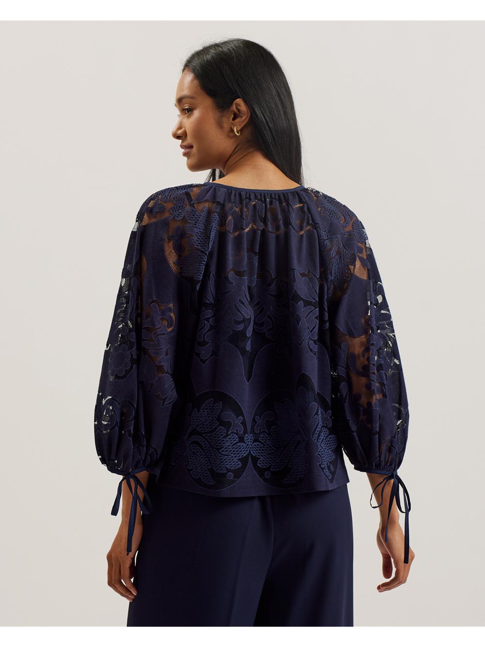 Women Ted Baker BACINA - Lace 3/4 Balloon Sleeve Blouses Dk-Blue | KSA  2568-EDOAB