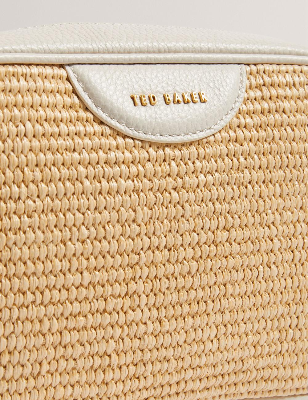 Women Ted Baker BARDAS - Faux Raffia Leather Trim Webbing Camera Camera Bag Ecru | KSA  9318-YPUTL
