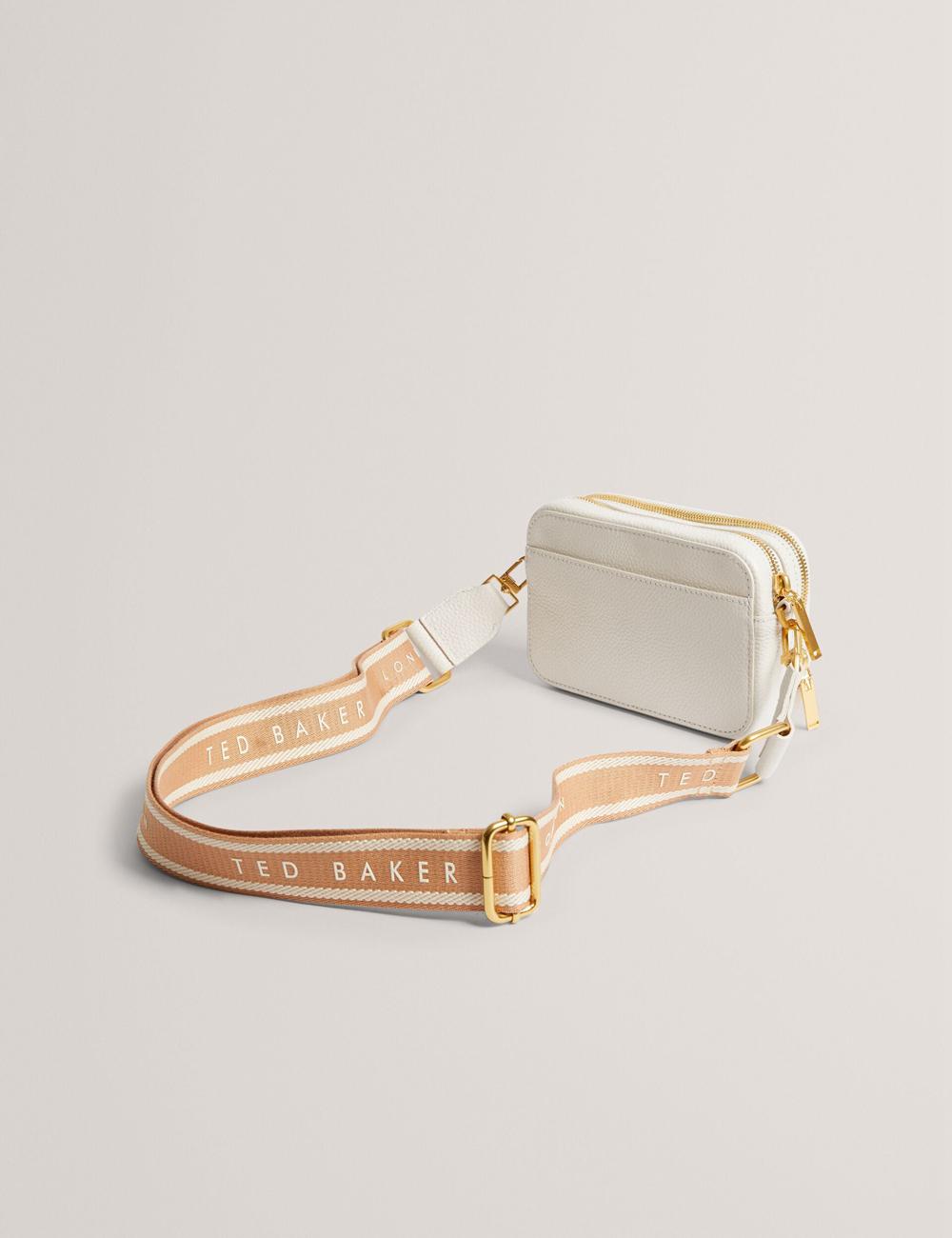 Women Ted Baker BARIA - Faux Raffia Leather Trim Mini Camera Camera Bag Ecru | KSA  6105-WUXRS