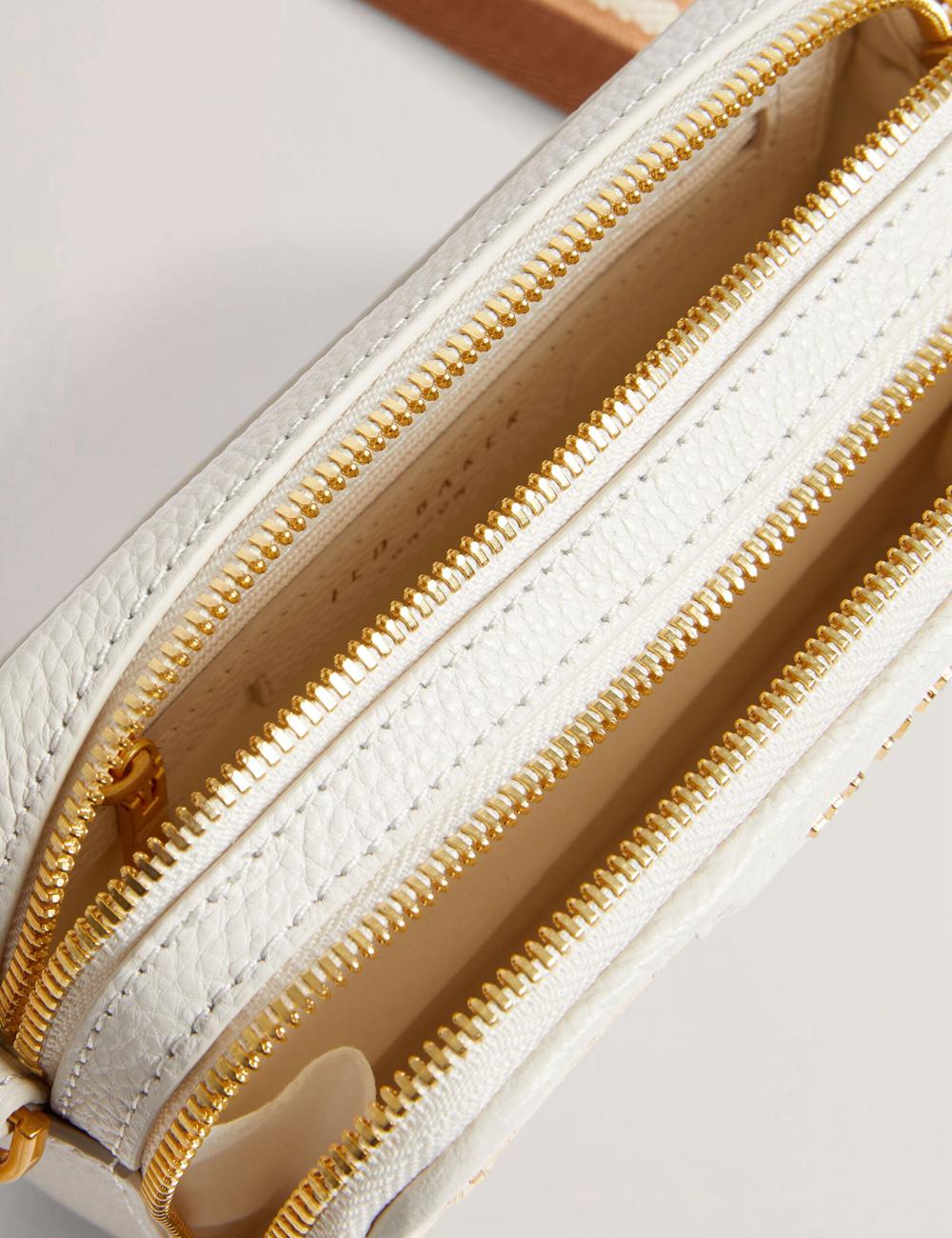 Women Ted Baker BARIA - Faux Raffia Leather Trim Mini Camera Camera Bag Ecru | KSA  6105-WUXRS