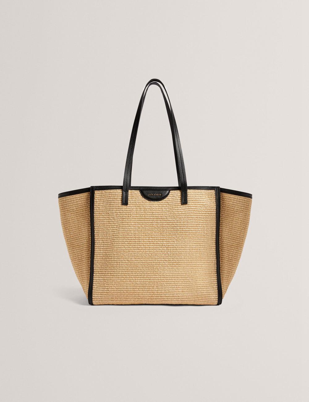 Women Ted Baker BARNI - Faux Raffia Leather Trim Large Shopper Shopper Bags Black | KSA  6287-YGWLO