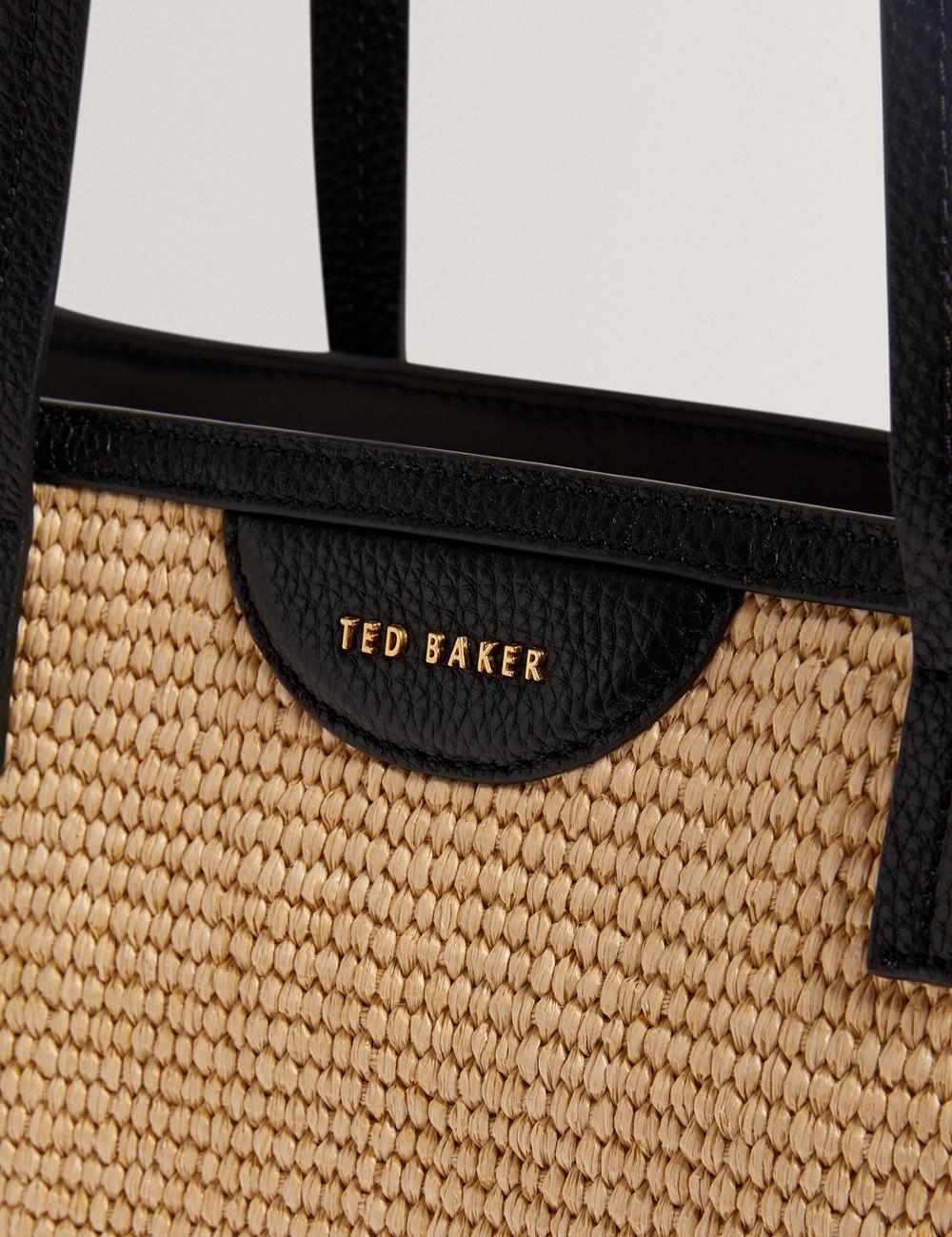 Women Ted Baker BARNI - Faux Raffia Leather Trim Large Shopper Shopper Bags Black | KSA  6287-YGWLO