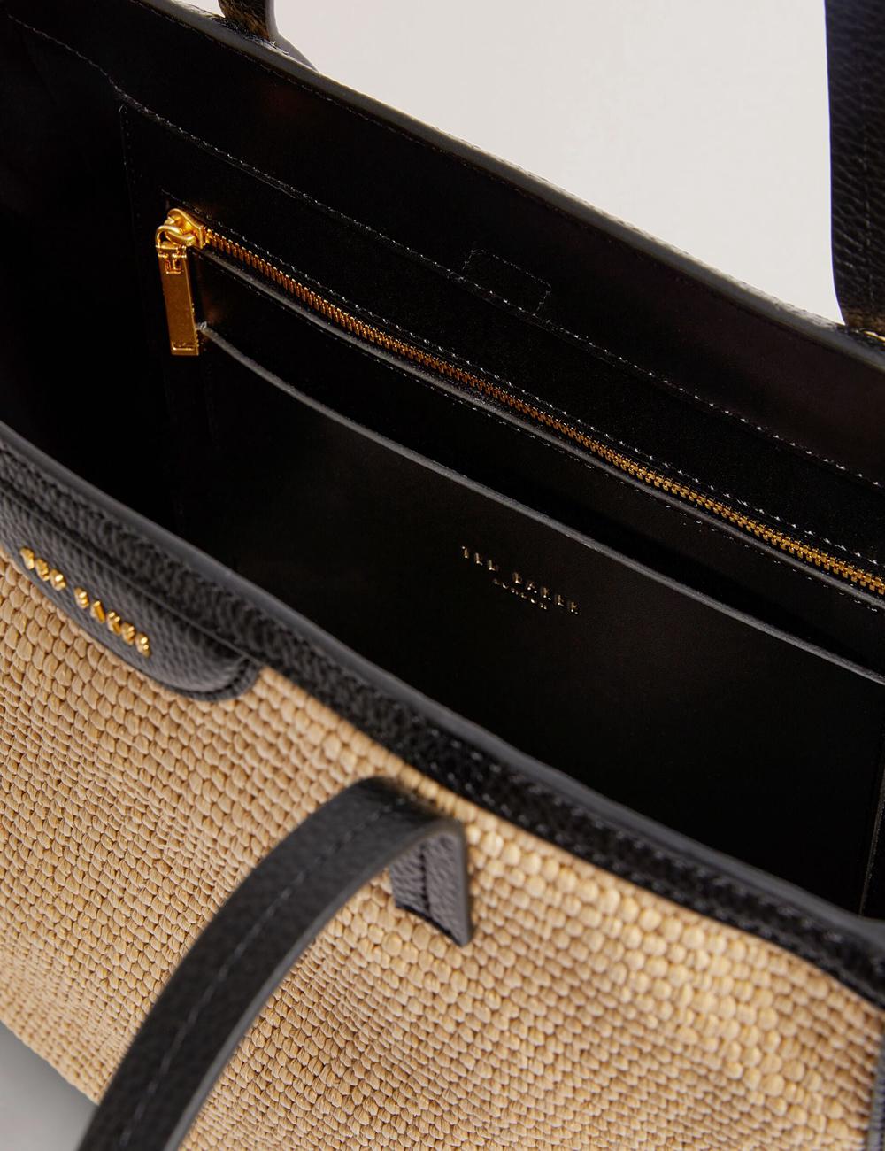 Women Ted Baker BARNI - Faux Raffia Leather Trim Large Shopper Shopper Bags Black | KSA  6287-YGWLO
