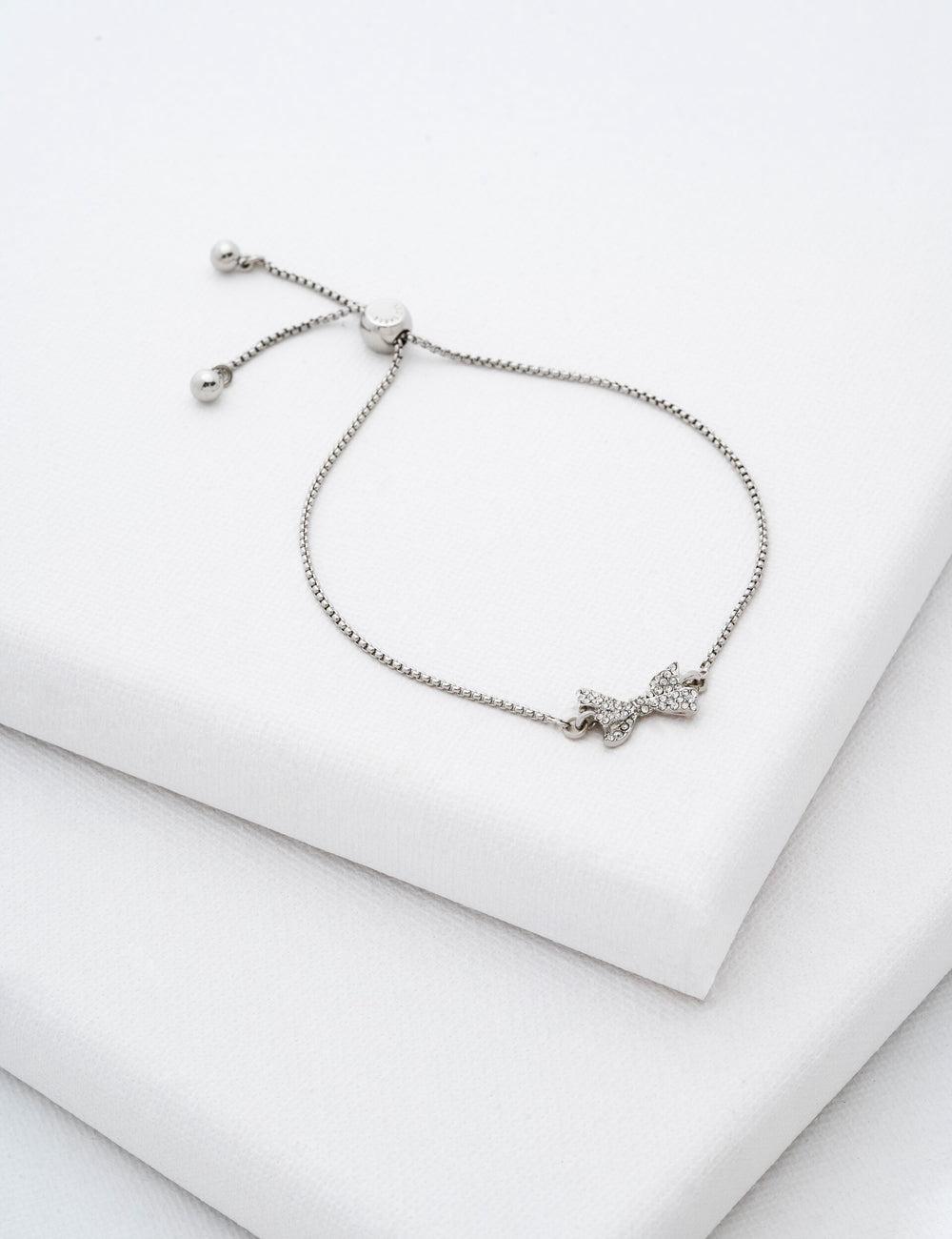 Women Ted Baker BARSET - Crystal Bow Adjustable Bracelets Silver | KSA  4089-ULYSK