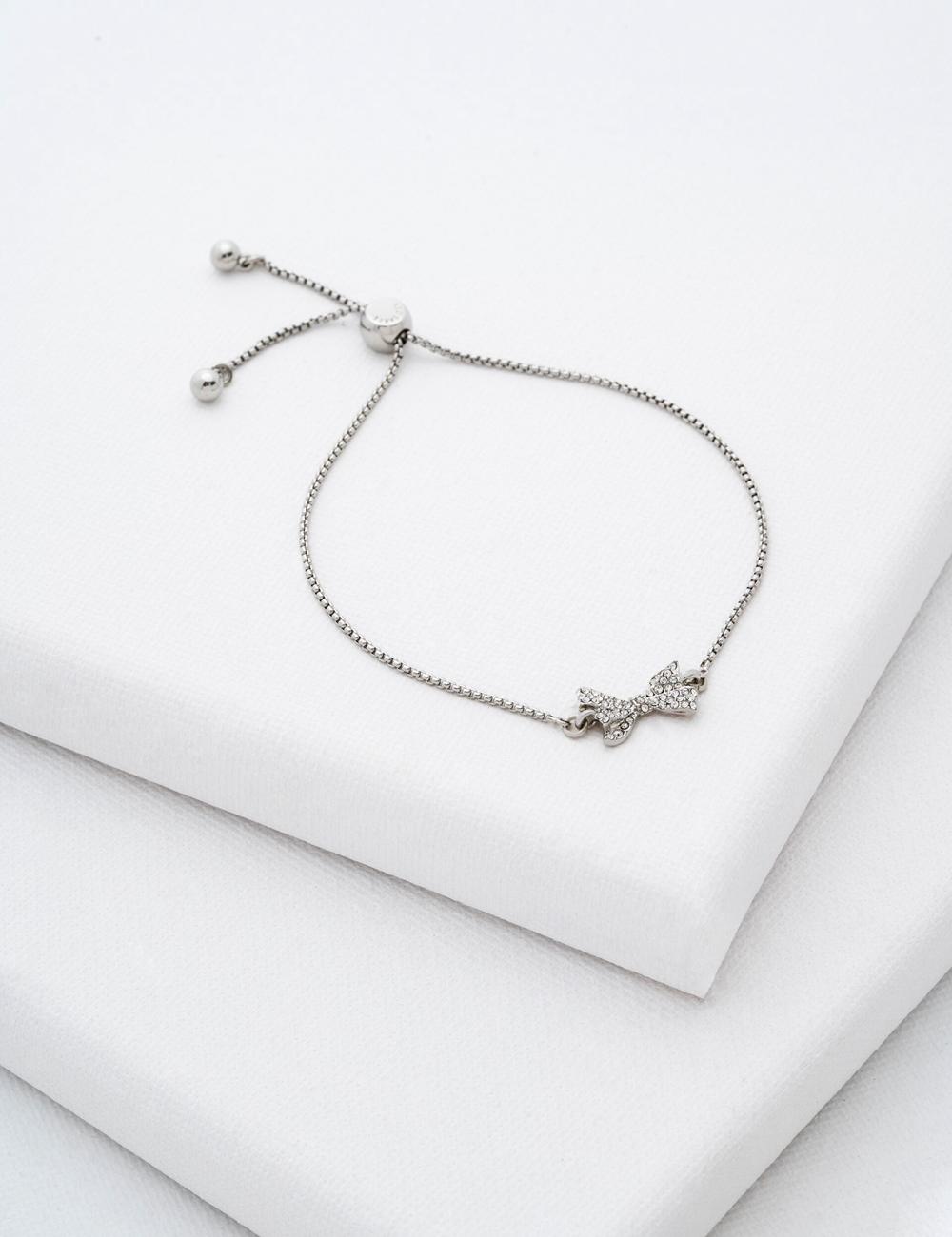 Women Ted Baker BARSET - Crystal Bow Adjustable Bracelets Silver | KSA  4089-ULYSK