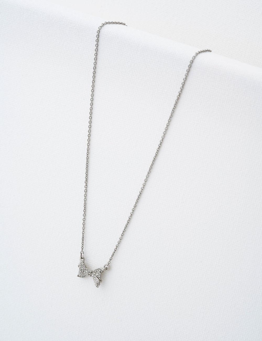 Women Ted Baker BARSIE - Crystal Bow Pendant Necklaces Silver | KSA  3651-HPDKY