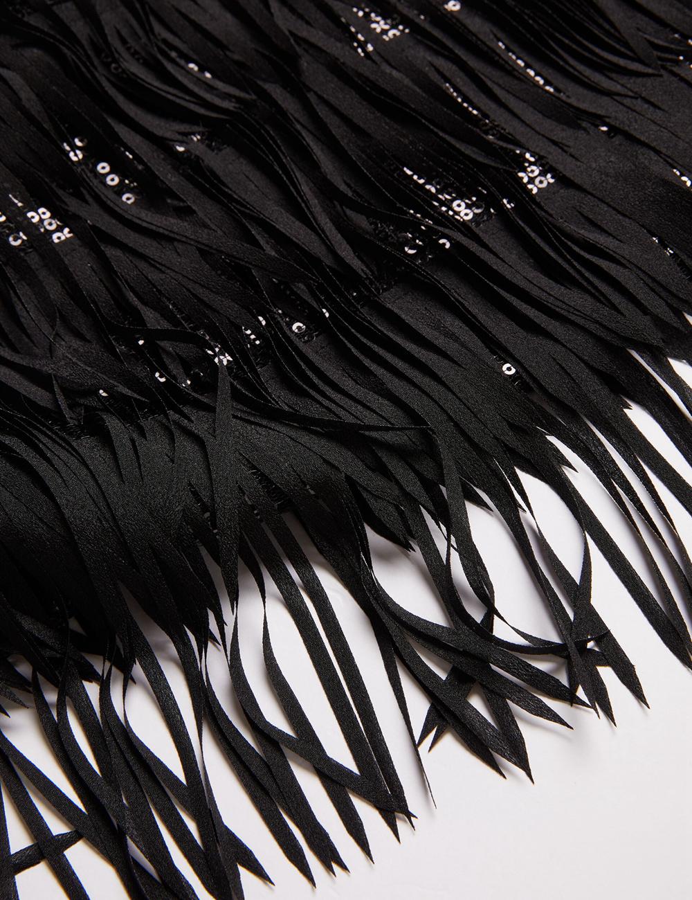 Women Ted Baker BARTIN - Fringed Sequin Halter Strap Mini Dresses Black | KSA  0183-LSCFP