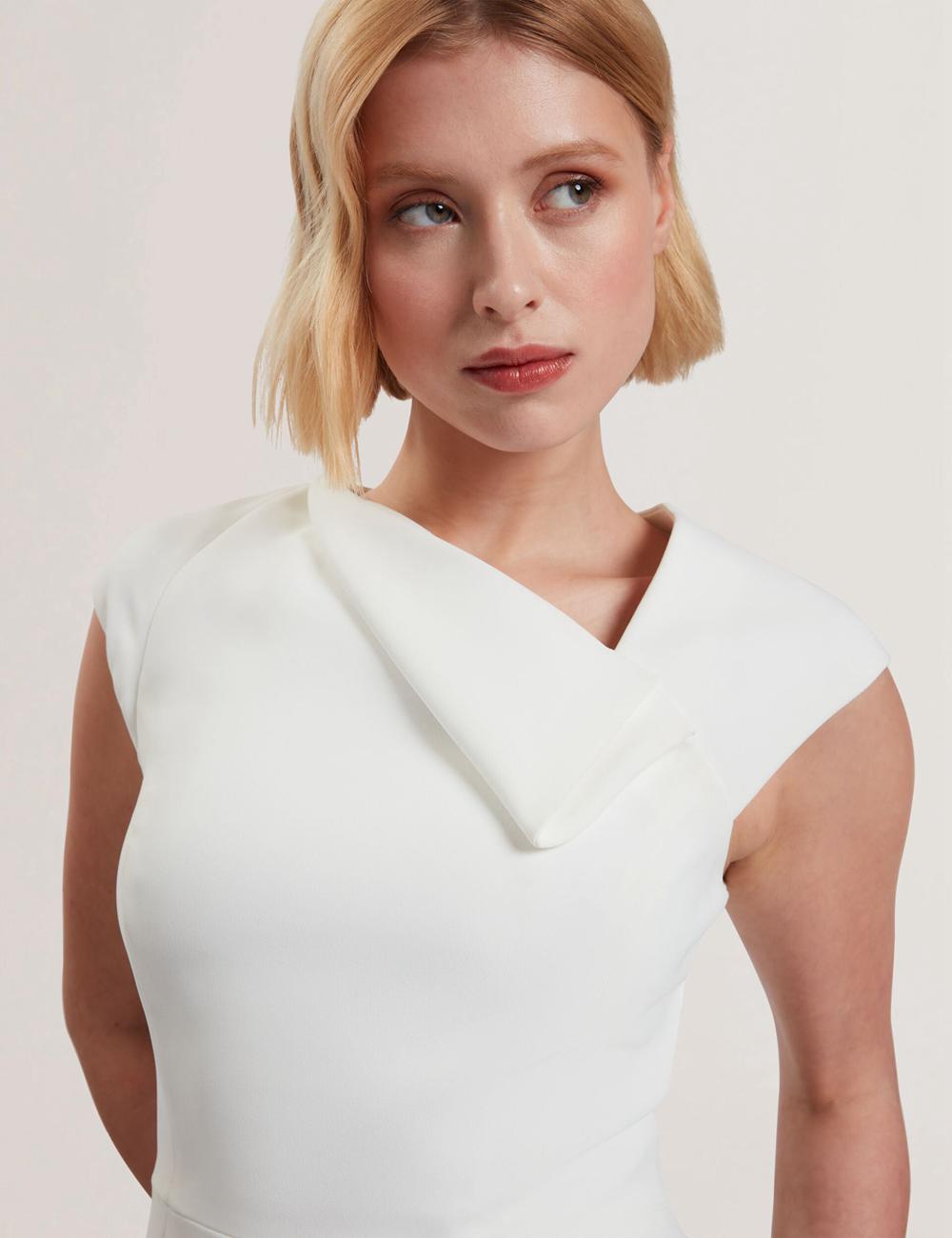 Women Ted Baker BAYREE - Folded Neckline Pencil Midi Dresses White | KSA  3672-KTZPY