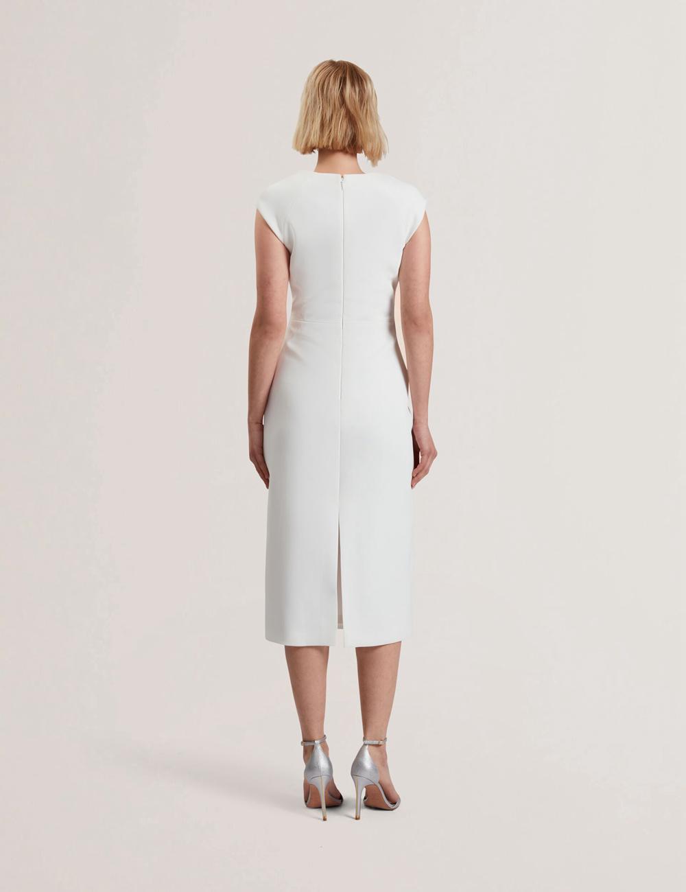 Women Ted Baker BAYREE - Folded Neckline Pencil Midi Dresses White | KSA  3672-KTZPY