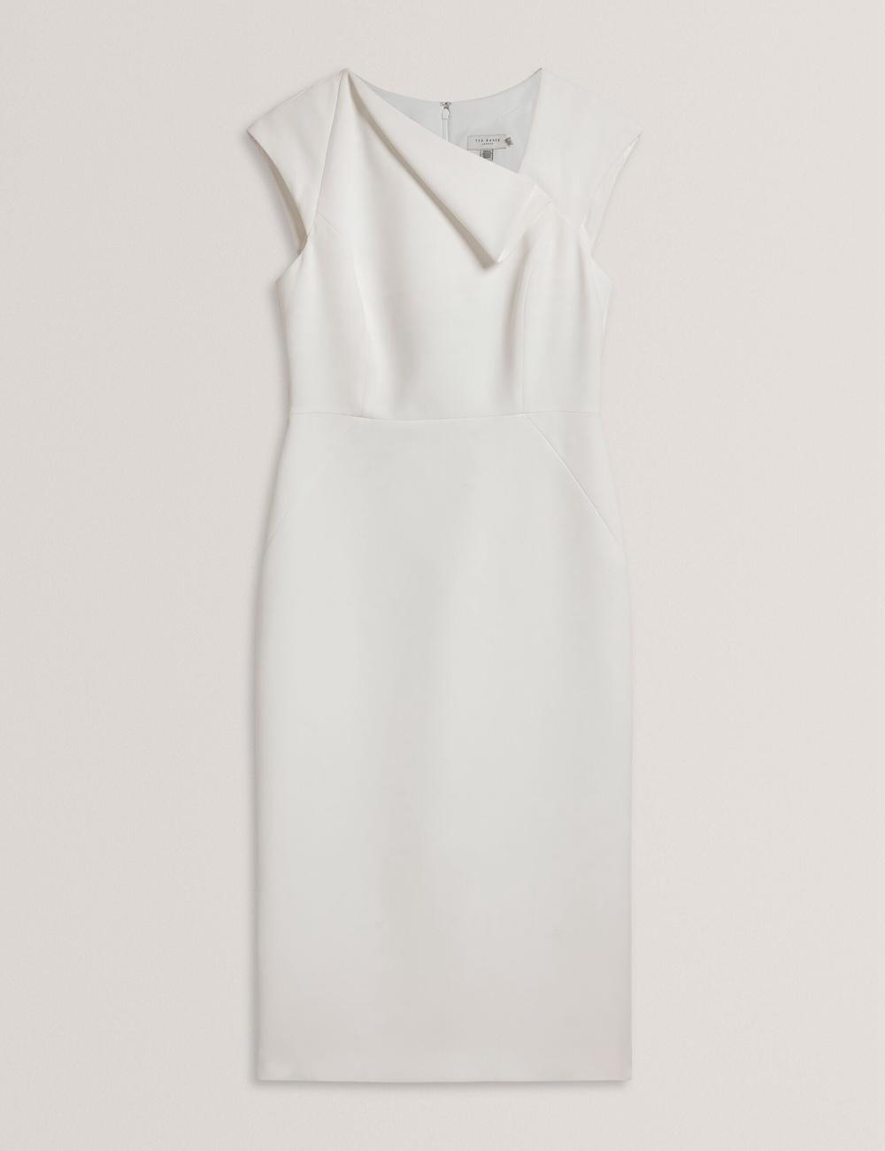 Women Ted Baker BAYREE - Folded Neckline Pencil Midi Dresses White | KSA  3672-KTZPY