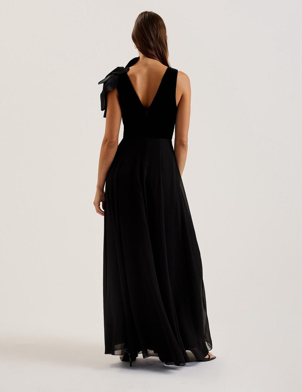 Women Ted Baker BEIRA - Corsage Plunge Neck Sleeveless Maxi Dresses Black | KSA  4596-PFNUC