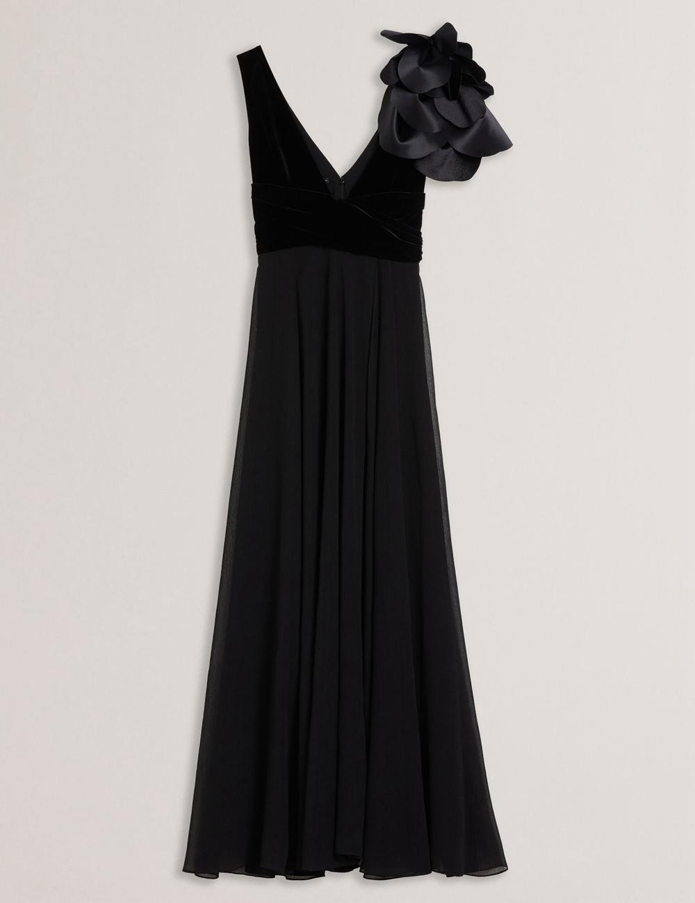 Women Ted Baker BEIRA - Corsage Plunge Neck Sleeveless Maxi Dresses Black | KSA  4596-PFNUC