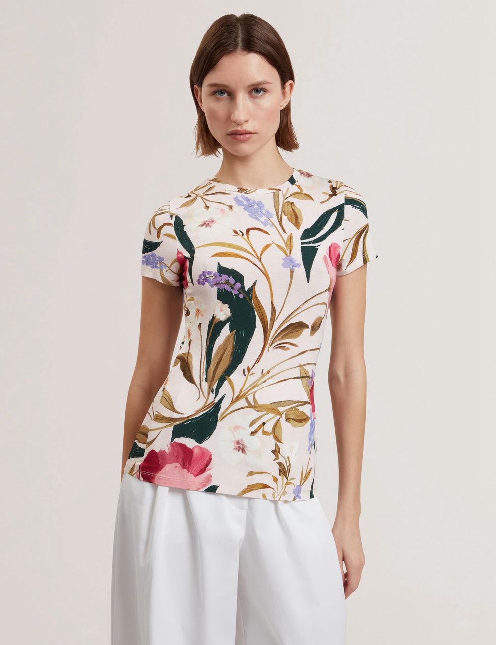 Women Ted Baker BELLIEA - Painted Floral Print Slim Fit T-Shirts Pink | KSA  0243-OMQAT