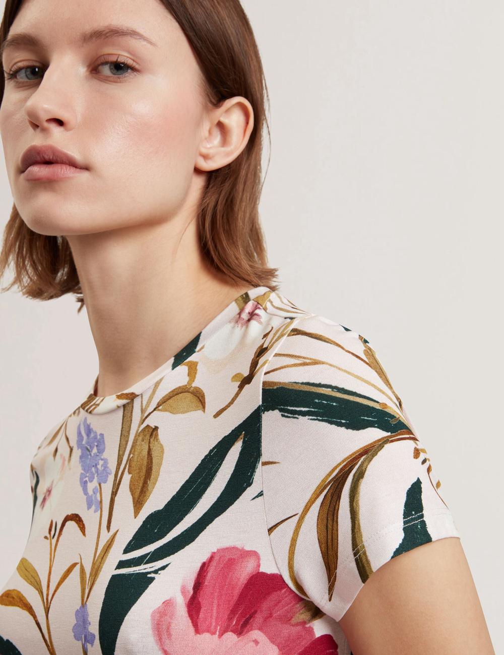 Women Ted Baker BELLIEA - Painted Floral Print Slim Fit T-Shirts Pink | KSA  0243-OMQAT