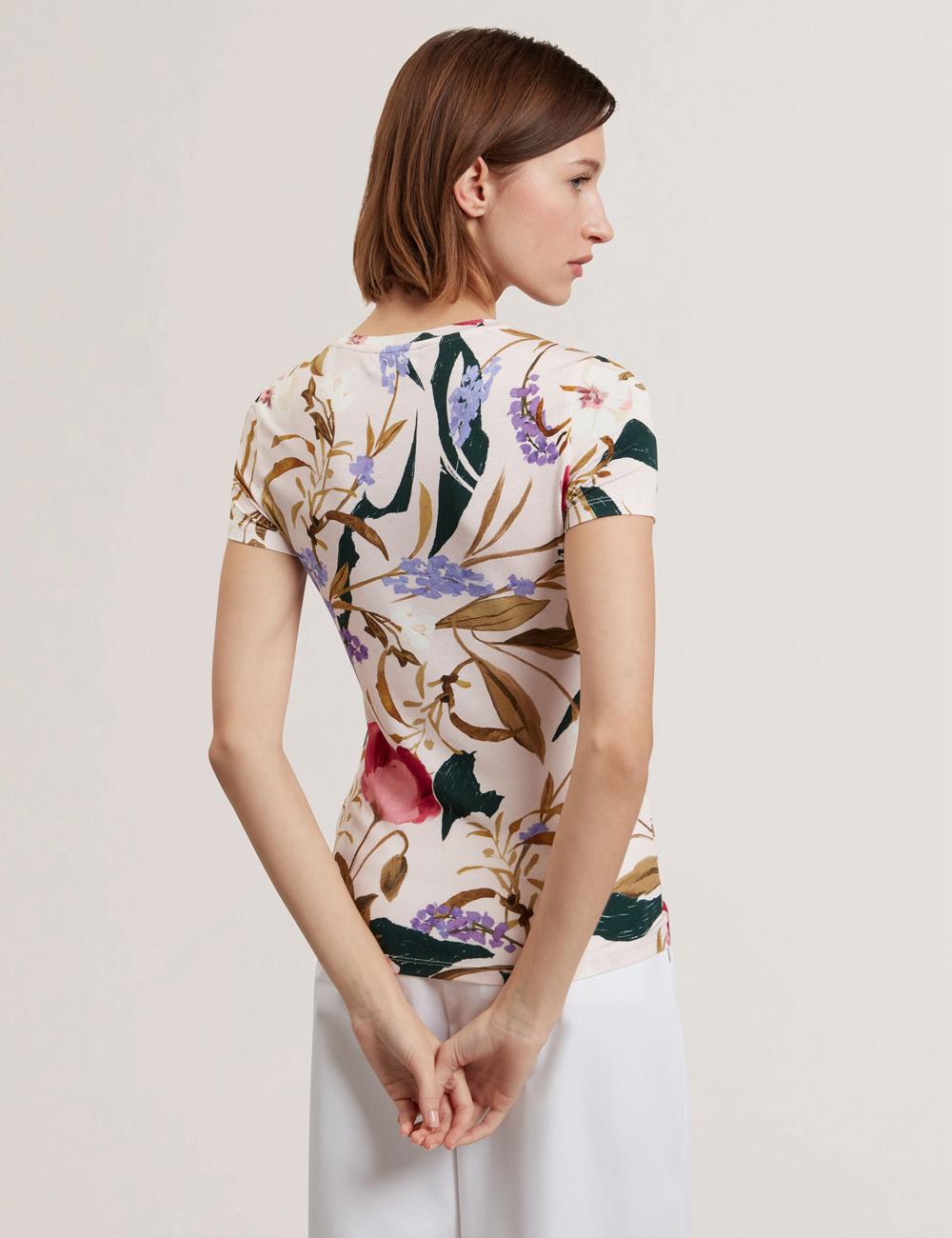 Women Ted Baker BELLIEA - Painted Floral Print Slim Fit T-Shirts Pink | KSA  0243-OMQAT