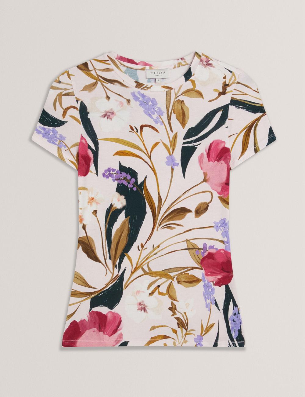 Women Ted Baker BELLIEA - Painted Floral Print Slim Fit T-Shirts Pink | KSA  0243-OMQAT
