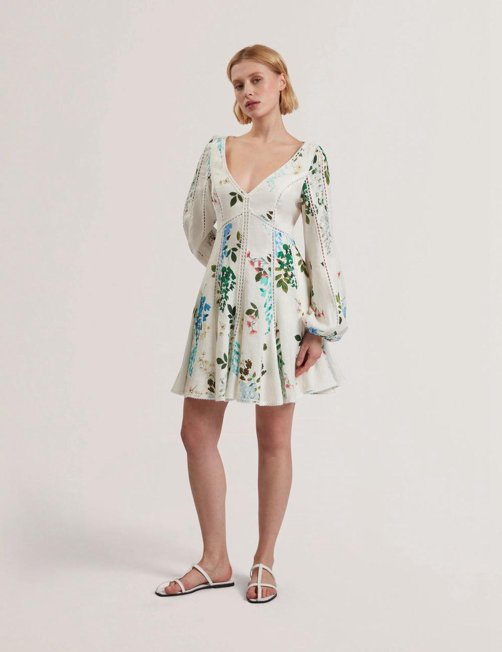 Women Ted Baker BELVIDA - Floral Crochet Trim Linen Mini Dresses White | KSA  1305-TIGJZ