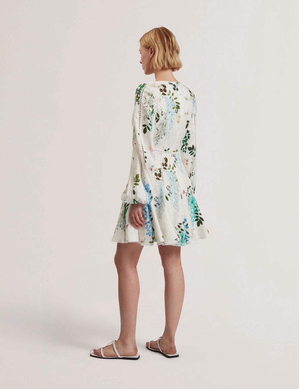 Women Ted Baker BELVIDA - Floral Crochet Trim Linen Mini Dresses White | KSA  1305-TIGJZ
