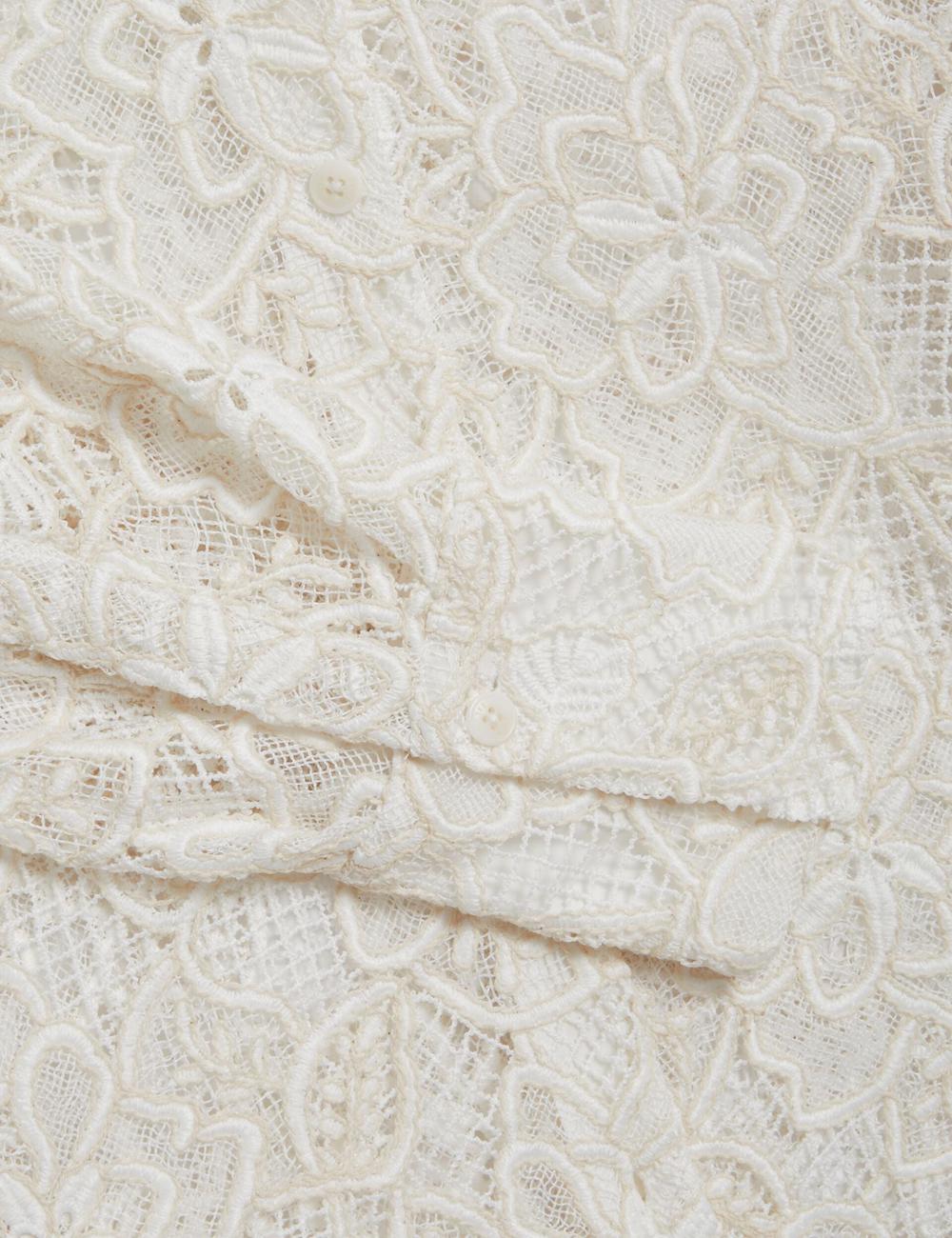 Women Ted Baker BLOND - Floral Lace Longline Cotton Shirt Tops Ivory | KSA  6470-ZITLU