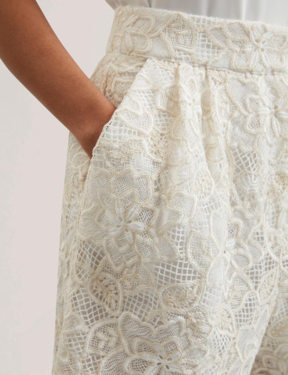 Women Ted Baker BOWIA - Lace High Waisted Tailored Shorts Ivory | KSA  6321-ZIWYN