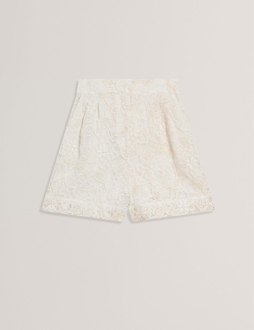 Women Ted Baker BOWIA - Lace High Waisted Tailored Shorts Ivory | KSA  6321-ZIWYN