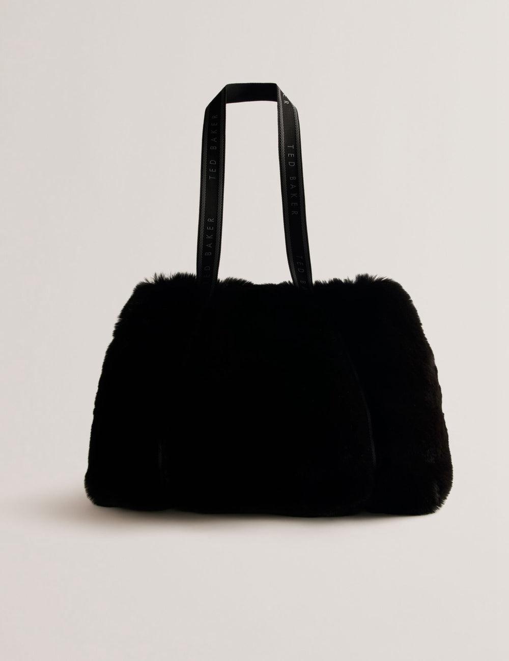Women Ted Baker CADENCE - Faux Fur Webbing Strap Shopper Shopper Bags Black | KSA  1970-UOMRW
