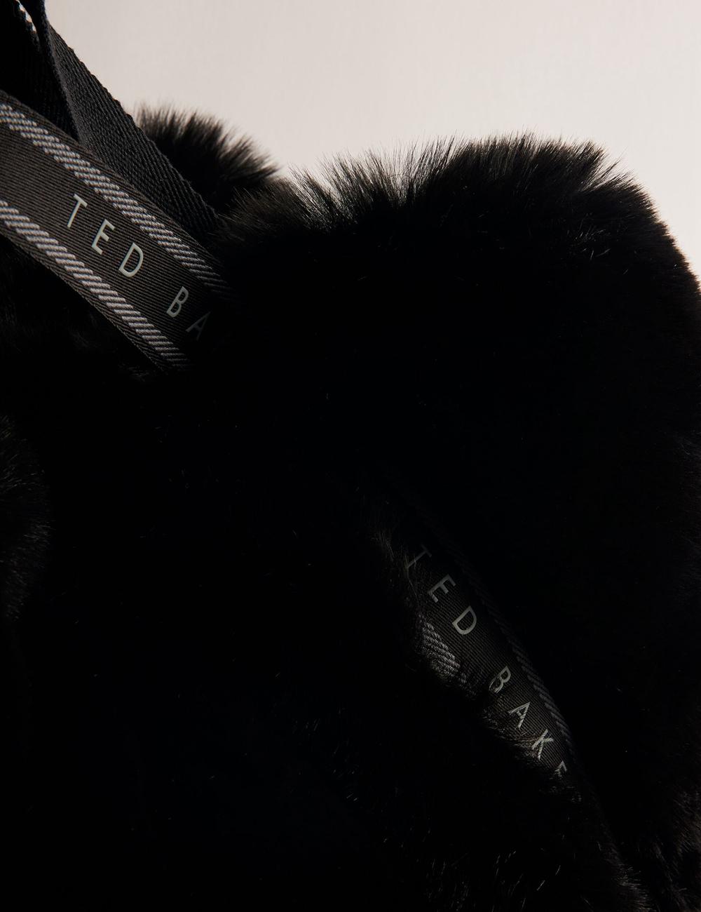 Women Ted Baker CADENCE - Faux Fur Webbing Strap Shopper Shopper Bags Black | KSA  1970-UOMRW