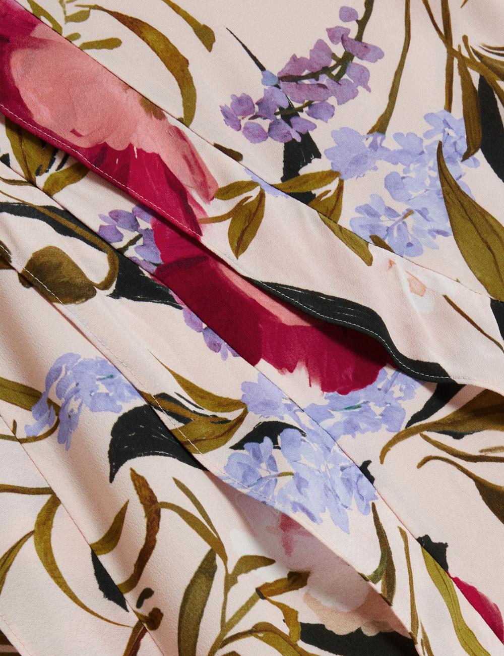 Women Ted Baker CANDICI - Floral Print Frill Trim With Split Midi Skirts Pink | KSA  3709-UGJHC