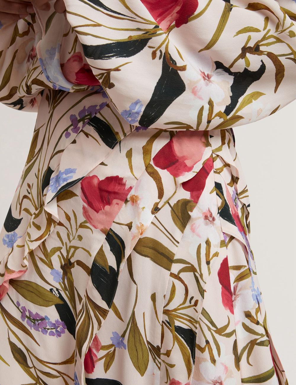 Women Ted Baker CANDICI - Floral Print Frill Trim With Split Midi Skirts Pink | KSA  3709-UGJHC